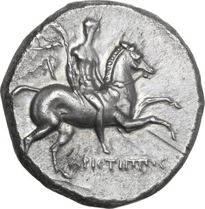 obverse: Southern Apulia, Tarentum. AR Nomos, c. 240-228 BC, Aristippos magistrate