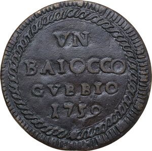 reverse: Gubbio.  Clemente XIII (1758-1769) , Carlo Rezzonico. Baiocco 1759