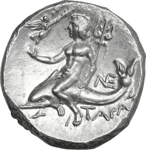 reverse: Southern Apulia, Tarentum. AR Nomos, c. 240-228 BC. Kallikrates magistrate