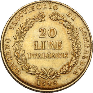 obverse: Milano.  Governo provvisorio di Lombardia (1848).. 20 lire 1848