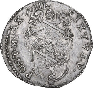 obverse: Roma.  Sisto V (1585-1590), Felice Peretti. Testone A. III