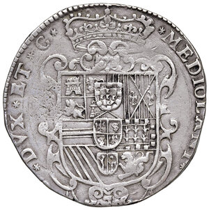 reverse: Milano. Carlo II di Spagna reggenza della madre Maria Anna d Austria (1665-1675). Filippo 1666 AG gr. 27,65. MIR 380. BB