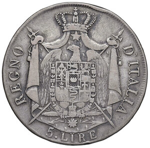 reverse: Milano. Napoleone I re d Italia (1805-1814). Da 5 lire 1808 AG. MIR 480/2. q.BB