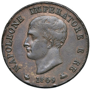 obverse: Milano. Napoleone I re d Italia (1805-1814). Soldo 1809 CU. MIR 485/3. Colpetti, altrimenti migliore di BB