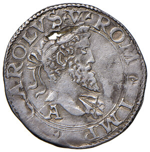 obverse: Napoli. Carlo V d’Asburgo (1516-1556). Mezzo carlino (sigla A) AG gr. 1,42. MIR 150/1. Magliocca 69. Raro. Forato, altrimenti buon BB 