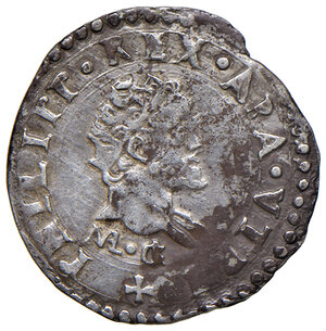 obverse: Napoli. Filippo II di Spagna (1554-1598). II periodo: re di Spagna, 1556-1598. Mezzo carlino (sigle MAL/CI) AG gr. 1,32. MIR 185/2. Magliocca 85. Raro. Buon BB  