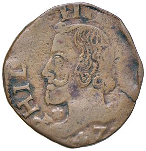 obverse: Napoli. Filippo IV di Spagna (1621-1665). Grano 1647 (sigle GA/C) AE gr. 8,64. MIR 262/4. Magliocca 86. Raro. BB  