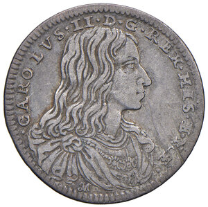 obverse: Napoli. Carlo II di Spagna (1665-1700). II periodo: re, 1674-1700. Carlino 1684 (sigle AG/A) AG gr. 2,78. MIR 301/2. Magliocca 34. q.BB/MB