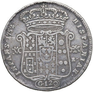 reverse: Napoli. Carlo di Borbone (1734-1759). Piastra 1752 AG gr. 24,59. MIR 337/2. Magliocca 142. q.BB