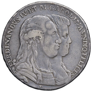 obverse: Napoli. Ferdinando IV di Borbone (1759-1816). Piastra 1791 AG gr. 26,97. MIR 372. Magliocca 256. Non comune. q.BB