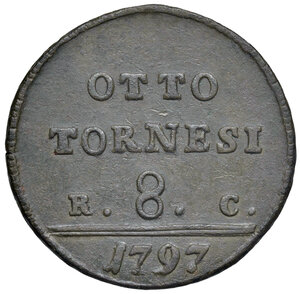 reverse: Napoli. Ferdinando IV di Borbone (1759-1816). Da 8 tornesi 1798 CU gr. 14,77. MIR 390/1. Magliocca 294. BB