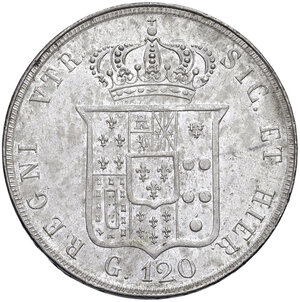 reverse: Napoli. Ferdinando II di Borbone (1830-1859). Piastra 1855 AG. MIR 503/4. Magliocca 565. SPL