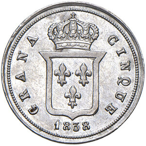 reverse: Napoli. Ferdinando II di Borbone (1830-1859). Mezzo carlino 1838 AG. MIR 516/2. Magliocca 657. SPL