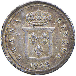 reverse: Napoli. Ferdinando II di Borbone (1830-1859). Mezzo carlino 1848 AG. MIR 517. Magliocca 662a. Raro. BB