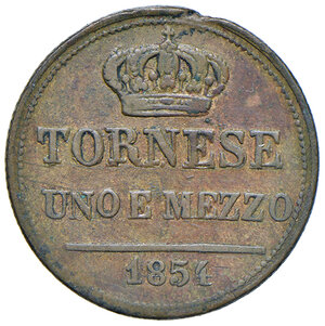 reverse: Napoli. Ferdinando II di Borbone (1830-1859). Da 1 tornese e mezzo 1854 CU. MIR 531/4. Magliocca 764. q.BB