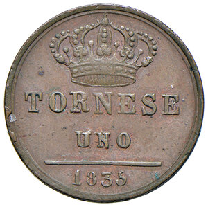 reverse: Napoli. Ferdinando II di Borbone (1830-1859). Tornese 1835 CU. MIR 532/3. Magliocca 767b. Raro. SPL