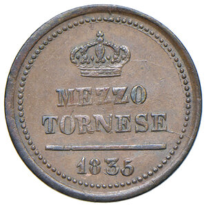 reverse: Napoli. Ferdinando II di Borbone (1830-1859). Mezzo tornese 1835 CU. MIR 534/2. Magliocca 789. SPL