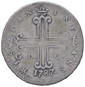 reverse: Palermo. Ferdinando III di Borbone (1759-1816). Da 3 tarì 1787 AG gr. 6,45. MIR 615/1. Rara. MB
