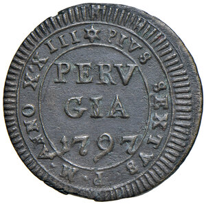 obverse: Perugia. Pio VI (1775-1799). Da 8 baiocchi 1797 anno XXIII MI gr. 4,30. Muntoni 385. Berman 3127. MIR 2974/1. BB