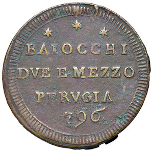 obv: Perugia. Pio VI (1775-1799). Sampietrino da 2 baiocchi e mezzo 1796 AE gr. 13,97. Muntoni 392. Berman 3131. MIR 2977/1. BB