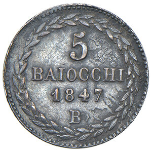 reverse: Bologna. Pio IX (1846-1878). Da 5 baiocchi 1847 anno I AG. MIR 3120/1. Raro. Migliore di BB