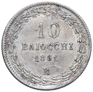 reverse: Roma. Pio IX (1846-1878). Da 10 baiocchi 1861 anno XVI AG. Pagani 442. MIR 3155/8. SPL