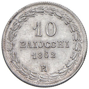reverse: Roma. Pio IX (1846-1878). Da 10 baiocchi 1862 anno XVII AG. Pagani 445. MIR 3155/10. Migliore di SPL