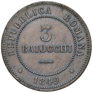 reverse: Bologna. Seconda Repubblica Romana (1848-1849). Da 3 baiocchi 1849 AE. MIR 3128/4. Rara. q.SPL