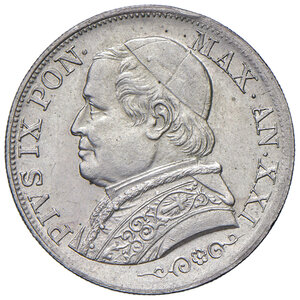 obverse: Roma. Pio IX (1846-1878). Monetazione decimale, 1866-1870. Lira 1867 anno XXI AG. Pagani 569. MIR 3168/7. q.FDC