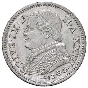 obverse: Roma. Pio IX (1846-1878). Monetazione decimale, 1866-1870. Da 10 soldi 1868 anno XXIII AG. Pagani 581. MIR 3169/5. FDC