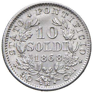 reverse: Roma. Pio IX (1846-1878). Monetazione decimale, 1866-1870. Da 10 soldi 1868 anno XXIII AG. Pagani 581. MIR 3169/5. FDC
