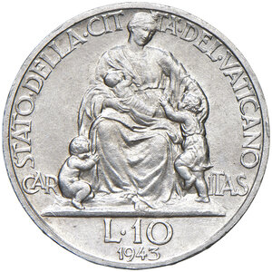 reverse: Roma. Città del Vaticano. Pio XII (1939-1958). Da 10 lire 1943 anno V AG. Pagani 739.  Rarissima. q.FDC