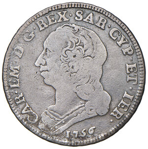 obverse: Savoia. Carlo Emanuele III (1730-1773). Quarto di scudo 1756 (Torino) AG gr. 8,42. MIR 948b. MB/BB