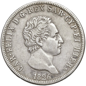 obverse: Savoia. Carlo Felice (1821-1831). Da 5 lire 1826 (Genova) AG. MIR 1035h. BB