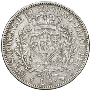 reverse: Savoia. Carlo Felice (1821-1831). Da 5 lire 1826 (Genova) AG. MIR 1035h. BB