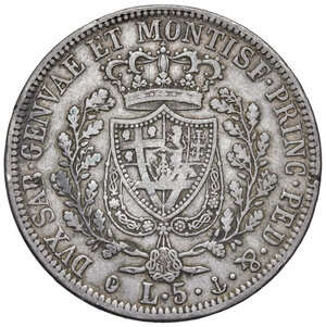 reverse: Savoia. Carlo Felice (1821-1831). Da 5 lire 1827 (Genova) AG. MIR 1035j. Buon BB