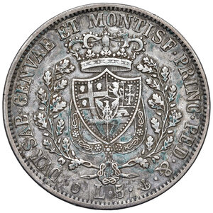reverse: Savoia. Carlo Felice (1821-1831). Da 5 lire 1828 (Genova) AG. MIR 1035j. Colpetto sul ciglio al dr., altrimenti buon BB
