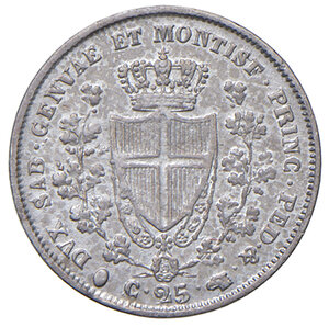 reverse: Savoia. Carlo Felice (1821-1831). Da 25 centesimi 1830 (Torino) AG. MIR 1039e. Molto raro. Buon BB