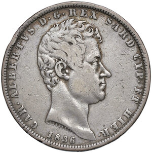 obverse: Savoia. Carlo Alberto (1831-1849). Da 5 lire 1836 (Genova) AG. MIR 1047n. q.BB/BB
