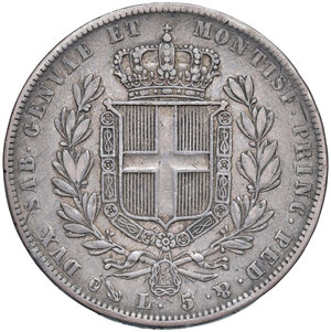reverse: Savoia. Carlo Alberto (1831-1849). Da 5 lire 1836 (Genova) AG. MIR 1047n. q.BB/BB