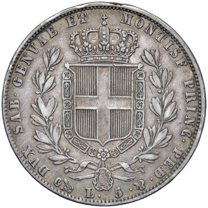 reverse: Savoia. Carlo Alberto (1831-1849). Da 5 lire 1844 (Genova) AG. MIR 1047ad. BB/Buon BB