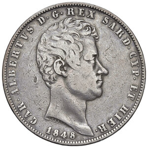 obverse: Savoia. Carlo Alberto (1831-1849). Da 5 lire 1848 (Genova) AG. MIR 1047al. q.BB