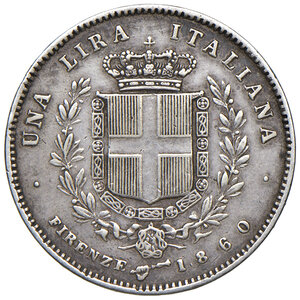 reverse: Savoia. Vittorio Emanuele II re eletto (1859-1861). Lira 1860 (Firenze; mano con scettro) AG. MIR 1067d. BB