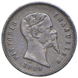 obverse: Savoia. Vittorio Emanuele II re eletto (1859-1861). Da 50 centesimi 1859 (Bologna) AG. MIR 1068a. Rara. Patina di medagliere, BB
