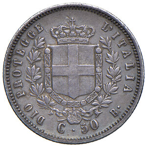 reverse: Savoia. Vittorio Emanuele II re eletto (1859-1861). Da 50 centesimi 1859 (Bologna) AG. MIR 1068a. Rara. Patina di medagliere, BB