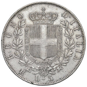 reverse: Savoia. Vittorio Emanuele II re d Italia (1861-1878). Da 5 lire 1870 (Roma) AG. MIR 1082j. Rara. Segnetti, altrimenti buon BB