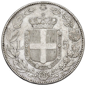 reverse: Savoia. Umberto I re d Italia (1878-1900). Da 5 lire 1879 (Roma) AG. MIR 1100a. Migliore di BB
