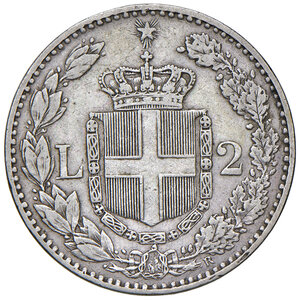 reverse: Savoia. Umberto I re d Italia (1878-1900). Da 2 lire 1885 (Roma) AG. MIR 1101e. Rara. BB