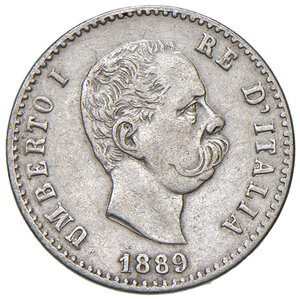 obverse: Savoia. Umberto I re d Italia (1878-1900). Da 50 centesimi 1889 (Roma) AG. MIR 1104a. Rara. BB