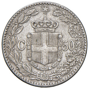 reverse: Savoia. Umberto I re d Italia (1878-1900). Da 50 centesimi 1889 (Roma) AG. MIR 1104a. Rara. BB